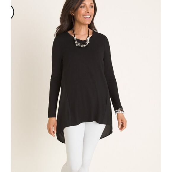 Chico's Relaxed Fit Hi-‎ Low Hem Woven-Back Tunic Top Women Size 3P XLP Black - Picture 1 of 9
